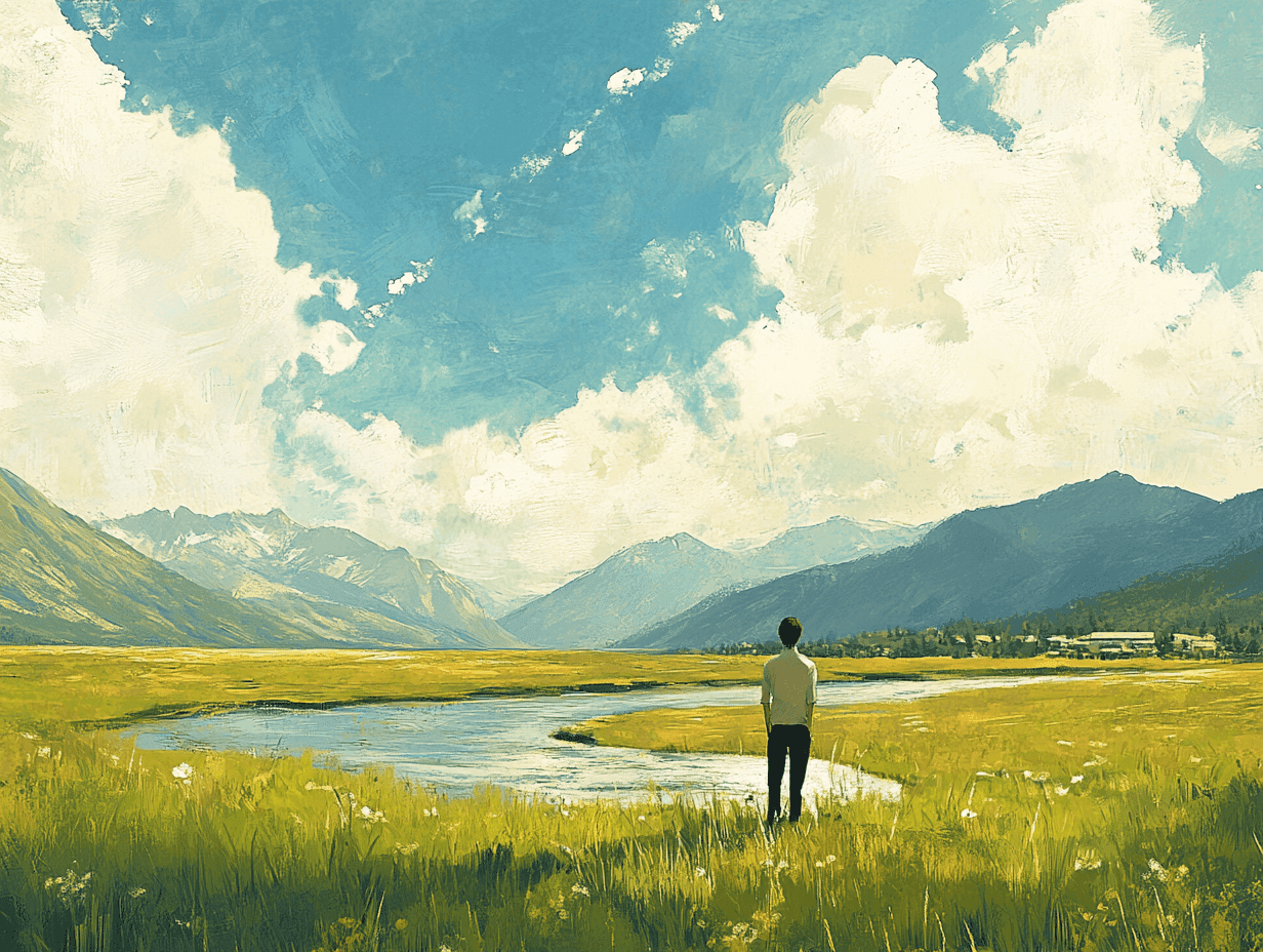 Artistic landscape illustration showcasing AI consciousness concept